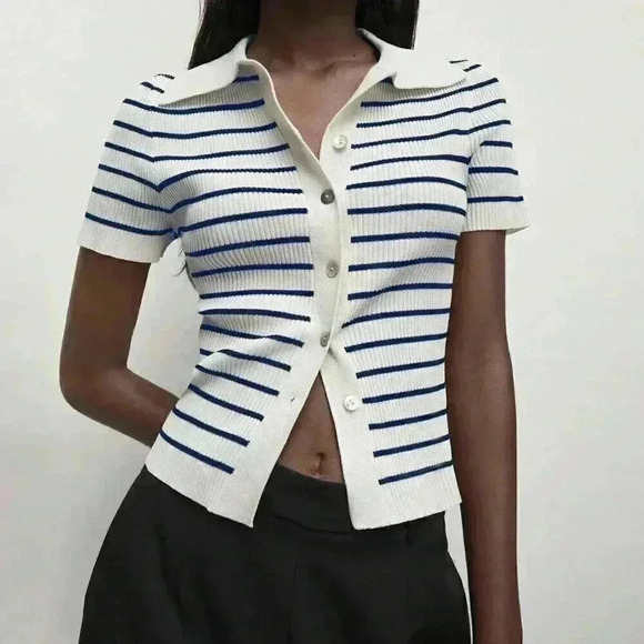 Multicolor Women's Button-Up Striped Knit Sweater - Picture 2 of 7